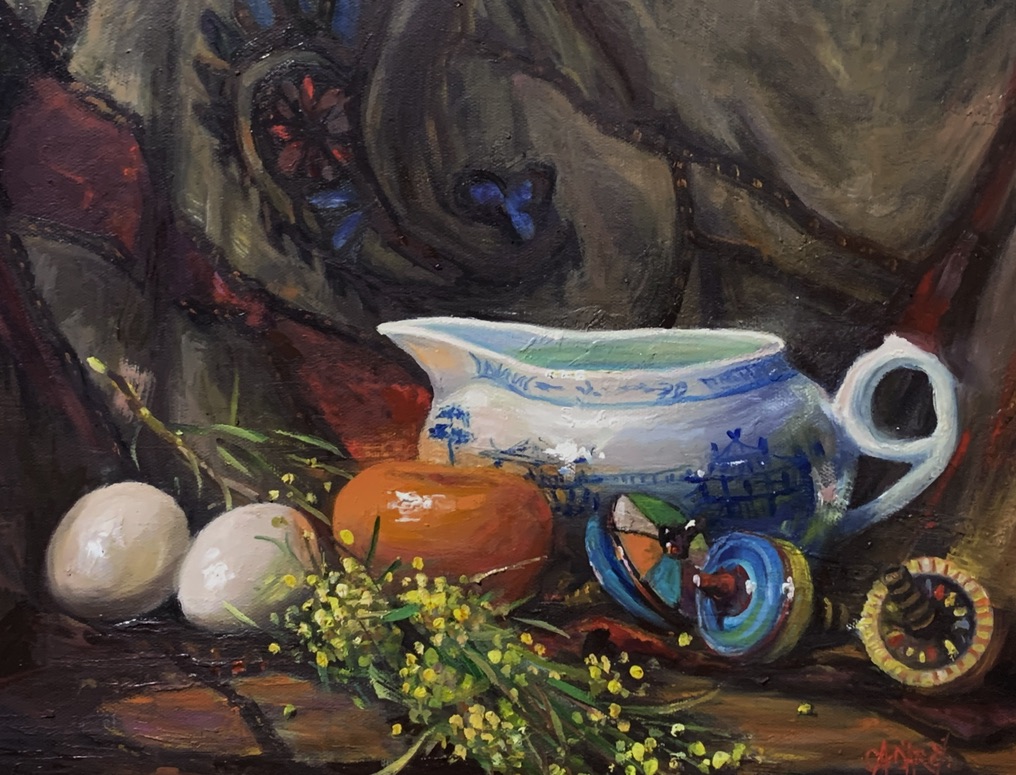 Generations, Old and New — original oil painting on canvas by Carol D'Arcy. 40×40cm. © Carol D'Arcy.